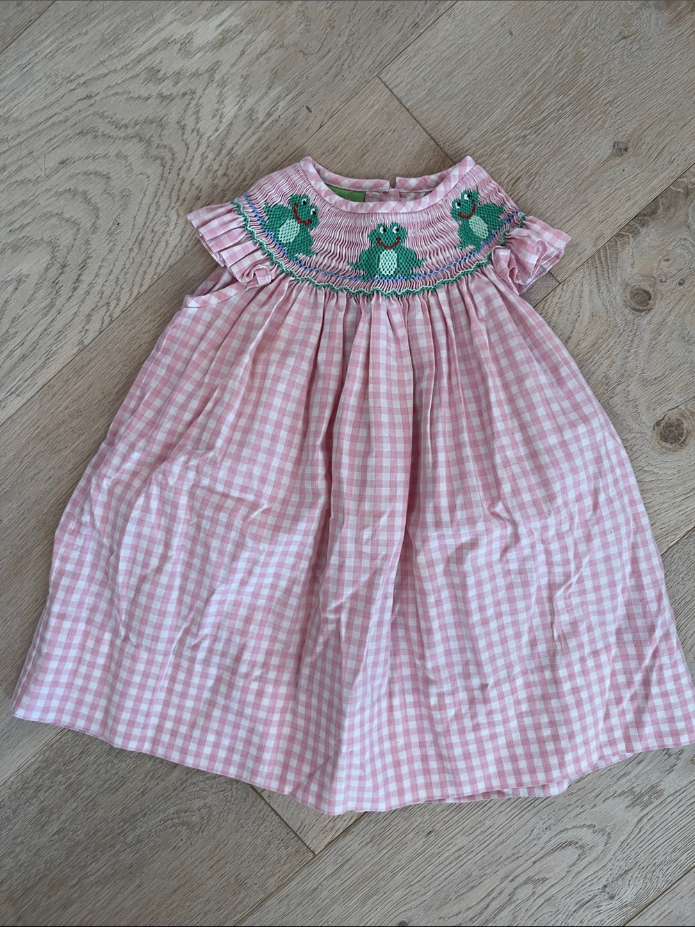 Classic Whimsy Pink Gingham Smocked Dress with Frog Embroidery 12 months